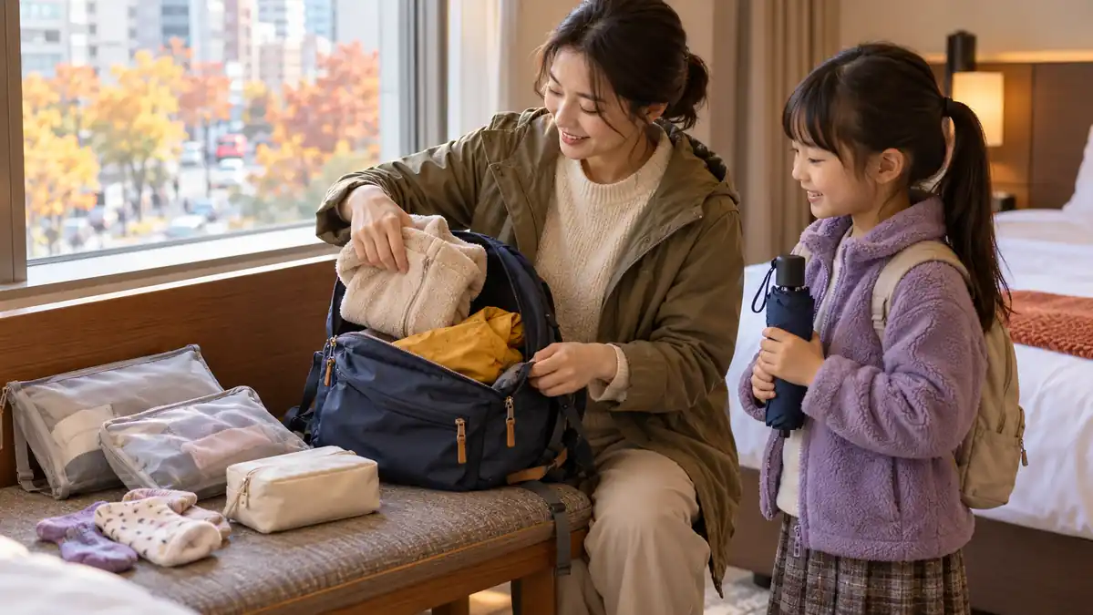 親子日韓自由行容易忘記的小物:兒童保暖、雨具、濕紙巾與收納袋