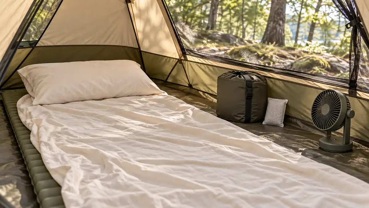 夏季露營睡眠防潮:睡袋內套、枕頭套、除濕袋、壓縮袋與小風扇