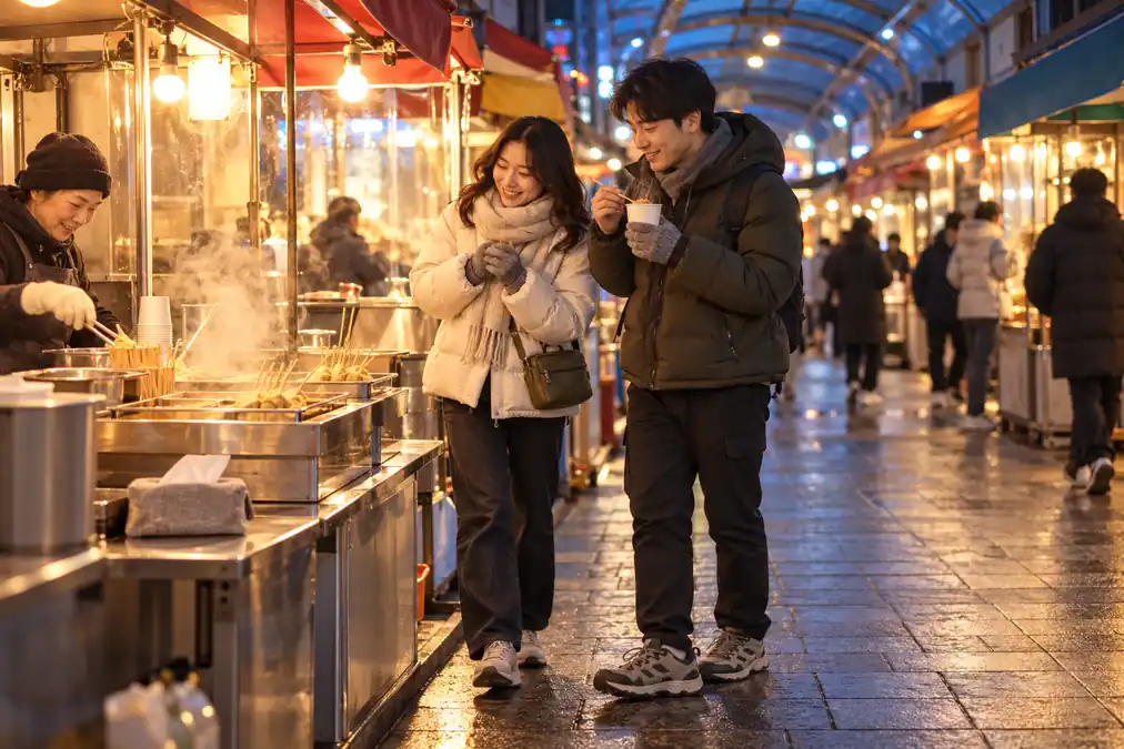 韓國冬天夜市美食暴走清單:保暖手套、防滑鞋、濕紙巾與隨身收納