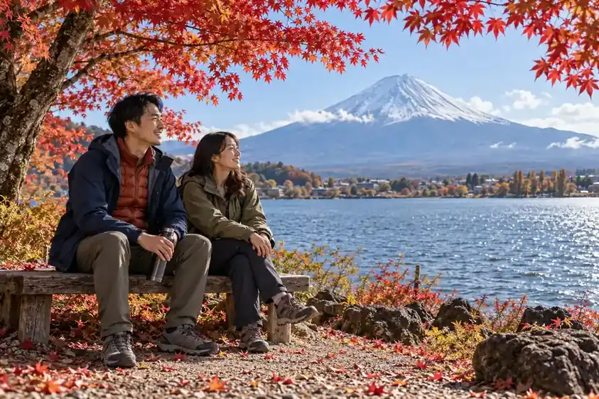 河口湖富士山賞楓防風穿搭清單:外套、薄羽絨、健走鞋與保溫瓶